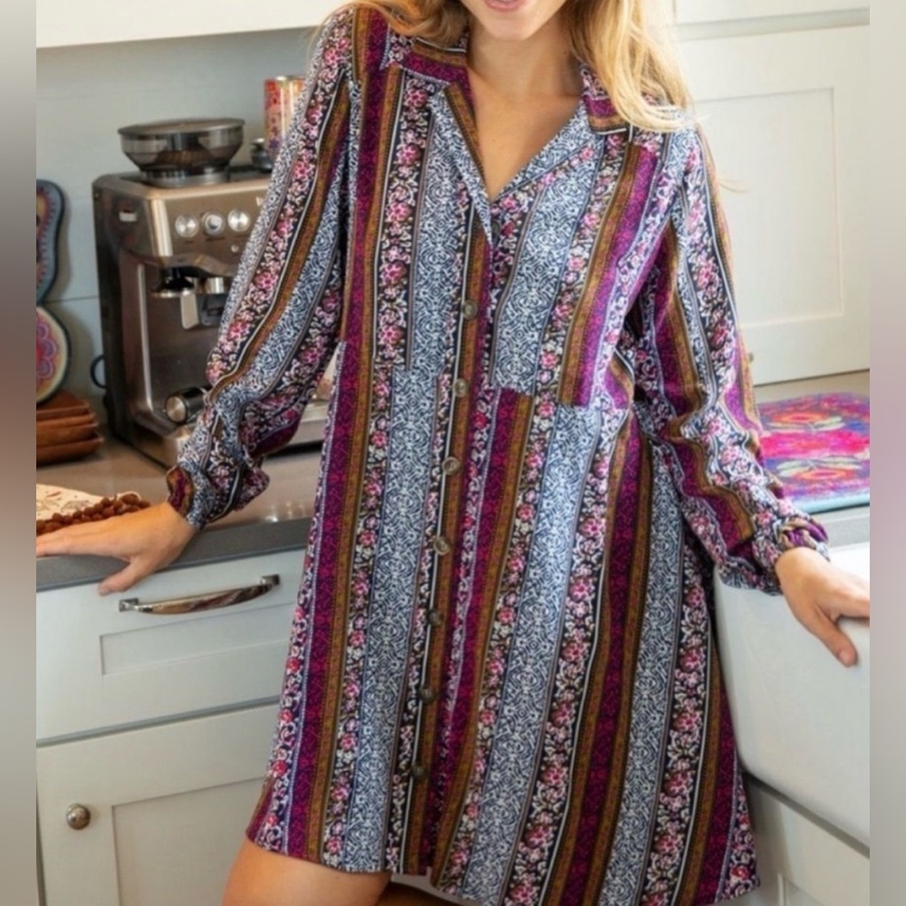 NATURAL LIFE Vibrant Floral and Stripe Mini Dress